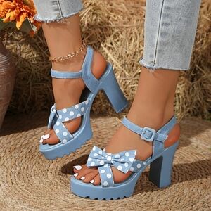 Blue Polka Dot Platform Sandals